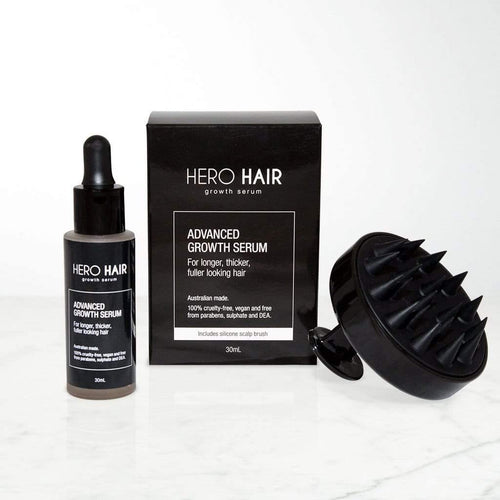 Hero Hair Growth Serum prevents your hair from falling further. Use at first sign of receding hairline for men and women. Vegan hair growth serum.